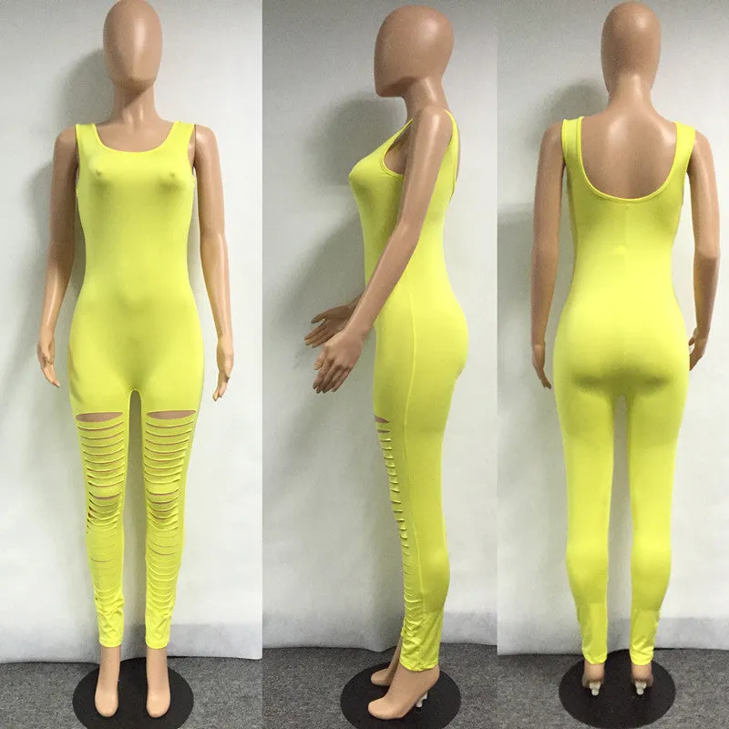 Jumpsuit Overalls Sleeveless Hole Solid Rompers Womens Jumpsuits Bodycon Elegant Bodysuit