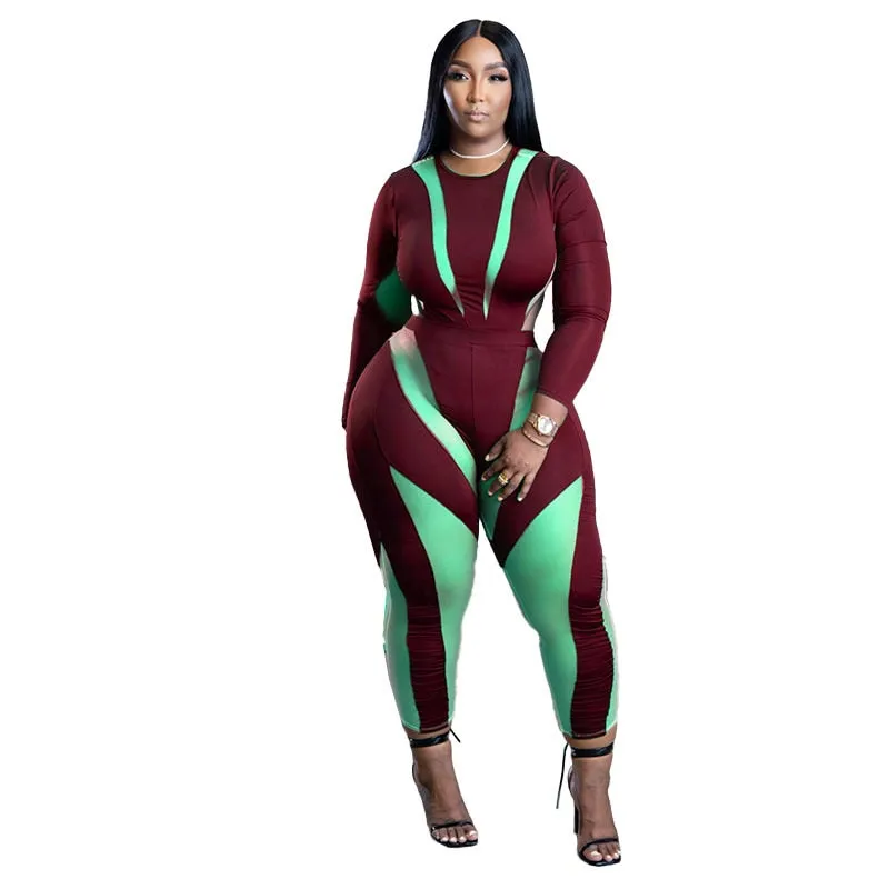Jumpsuits Casual Crew Neck Printed Plus Size