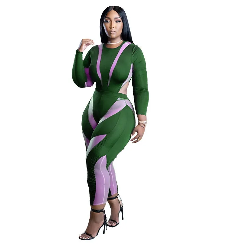 Jumpsuits Casual Crew Neck Printed Plus Size