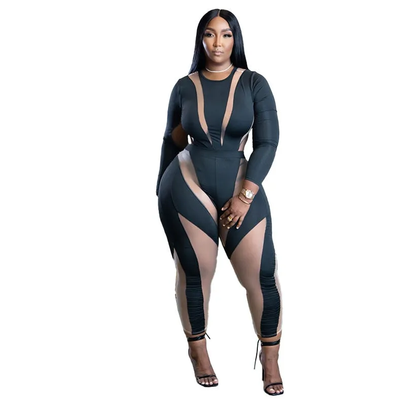 Jumpsuits Casual Crew Neck Printed Plus Size