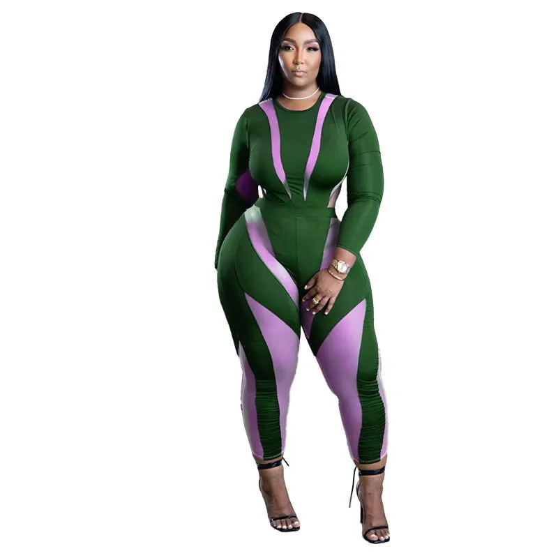 Jumpsuits Casual Crew Neck Printed Plus Size