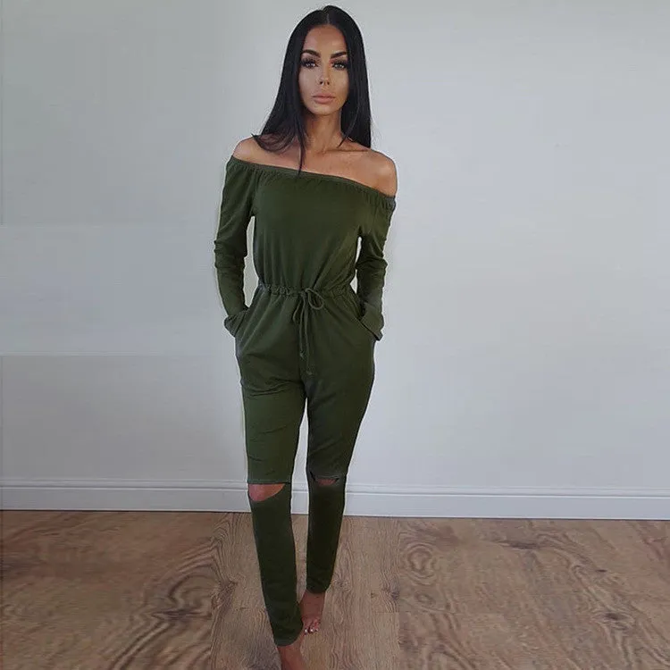 Jumpsuits Women Slim Casual Overalls Hollow Out Plus Size Slash Neck Playsuit Rompers Women Bodysuits