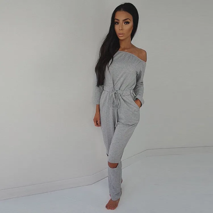 Jumpsuits Women Slim Casual Overalls Hollow Out Plus Size Slash Neck Playsuit Rompers Women Bodysuits