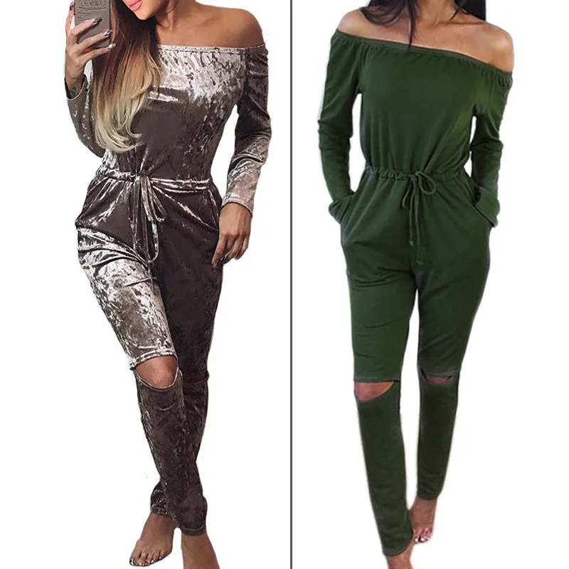 Jumpsuits Women Slim Casual Overalls Hollow Out Plus Size Slash Neck Playsuit Rompers Women Bodysuits