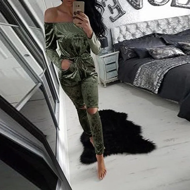 Jumpsuits Women Slim Casual Overalls Hollow Out Plus Size Slash Neck Playsuit Rompers Women Bodysuits