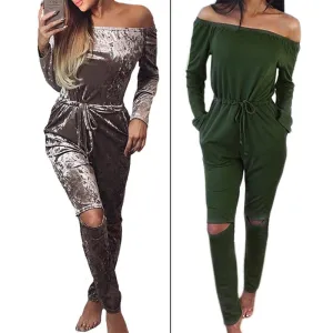 Jumpsuits Women Slim Casual Overalls Hollow Out Plus Size Slash Neck Playsuit Rompers Women Bodysuits