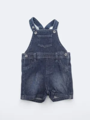 Kid's Girl's Washed Denim Jumpsuit,Dark Blue