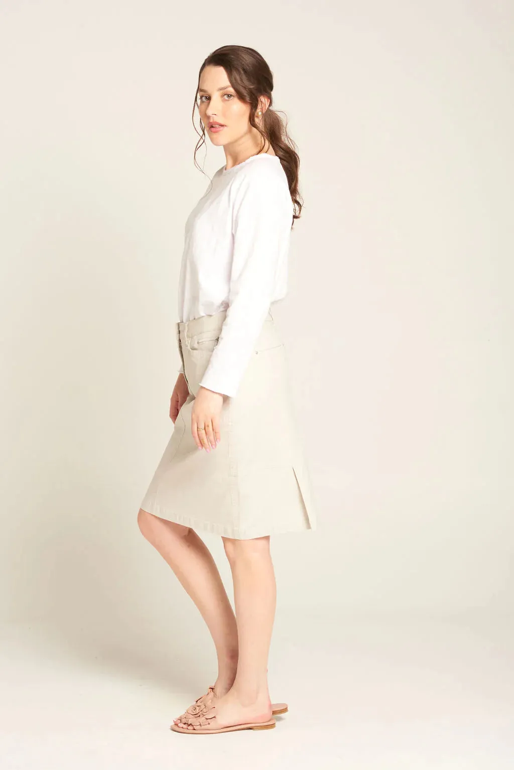 Kiera Twill Skirt in Beige