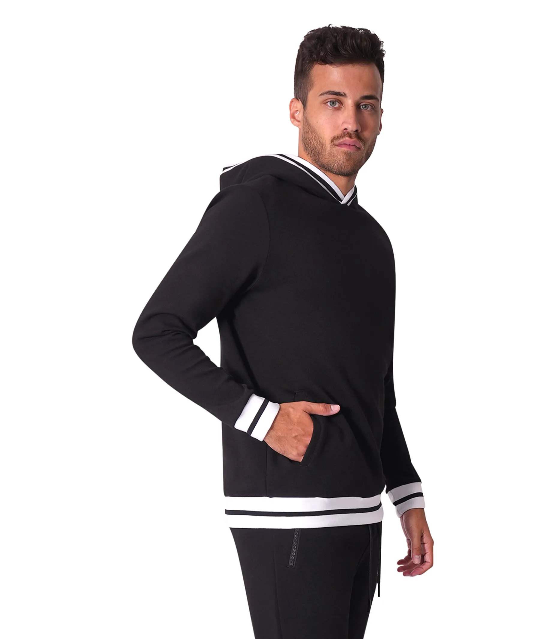 Kiwi Rib Stripes Black Hoodie