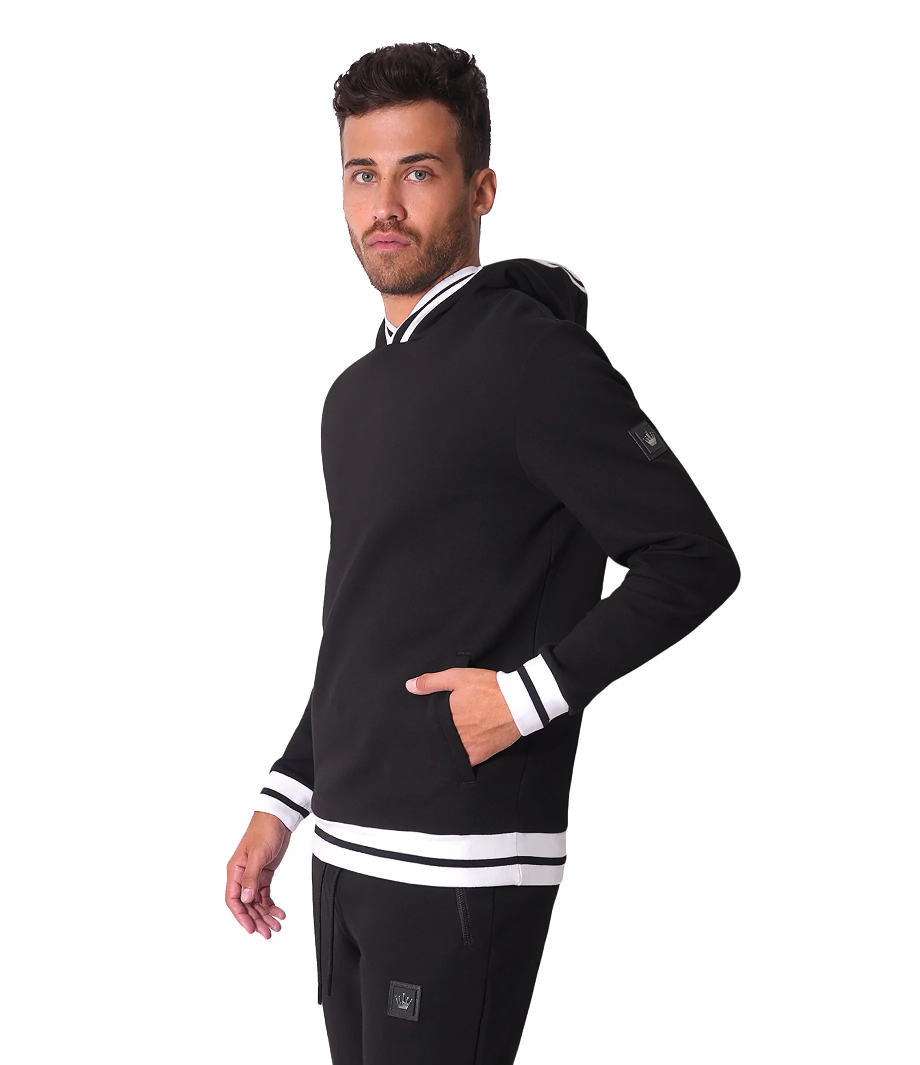 Kiwi Rib Stripes Black Hoodie