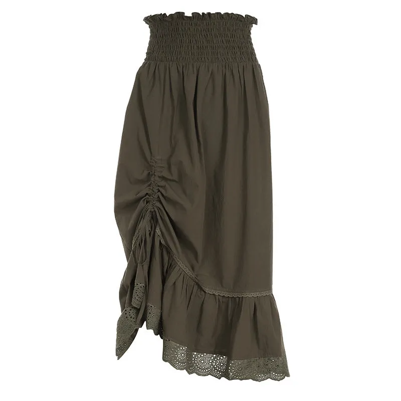 Lace stitching A -line skirt