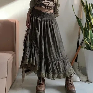 Lace stitching A -line skirt