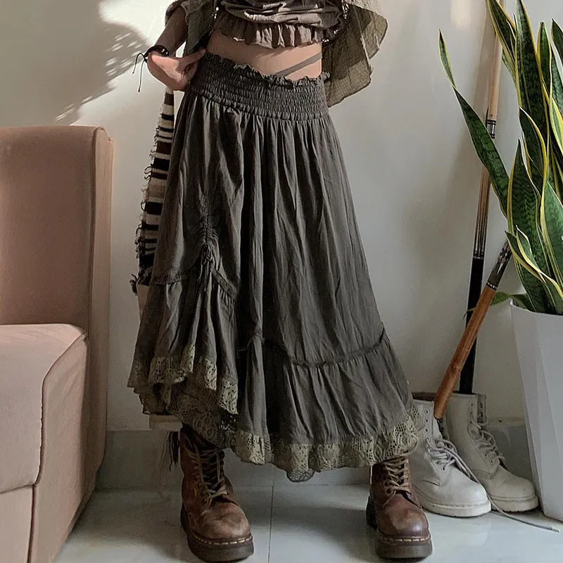 Lace stitching A -line skirt