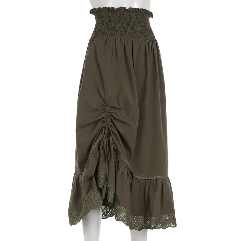 Lace stitching A -line skirt