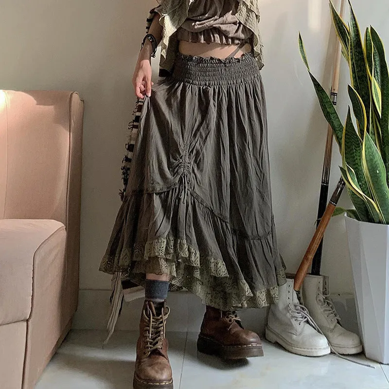 Lace stitching A -line skirt