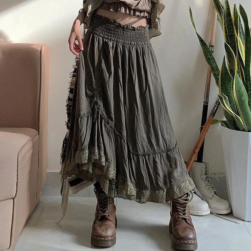 Lace stitching A -line skirt