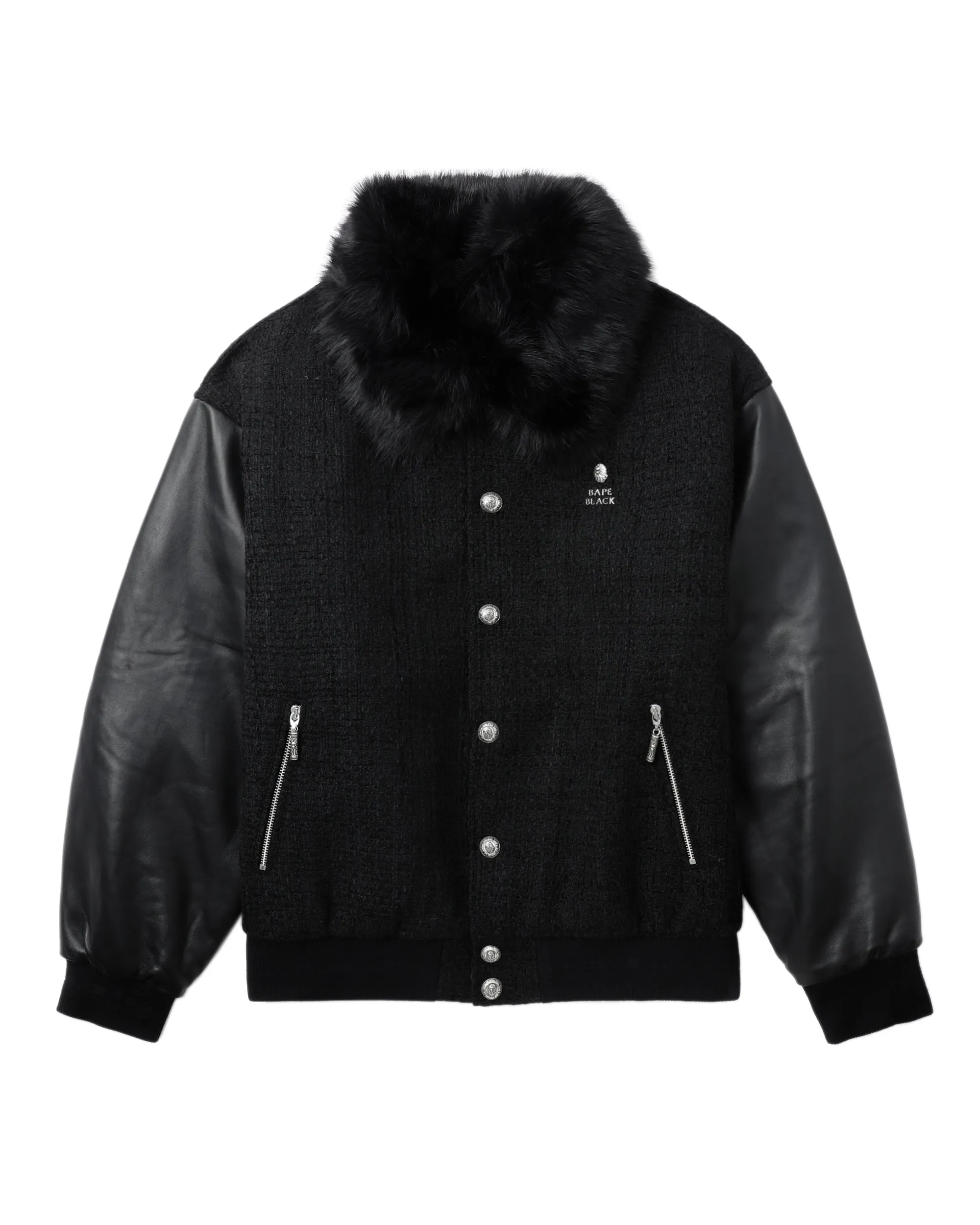 Leather sleeve varsity jacket