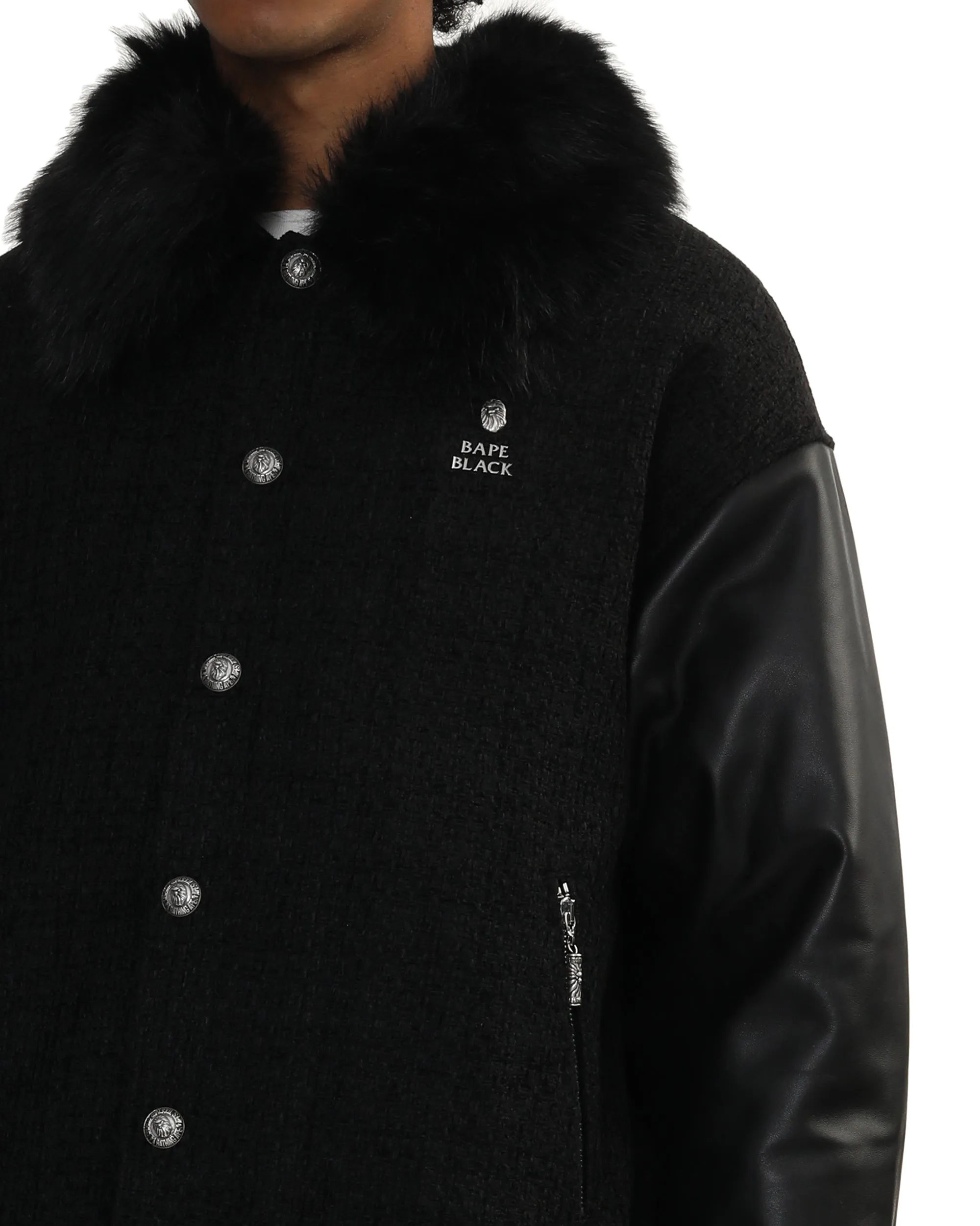 Leather sleeve varsity jacket