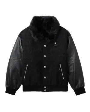 Leather sleeve varsity jacket