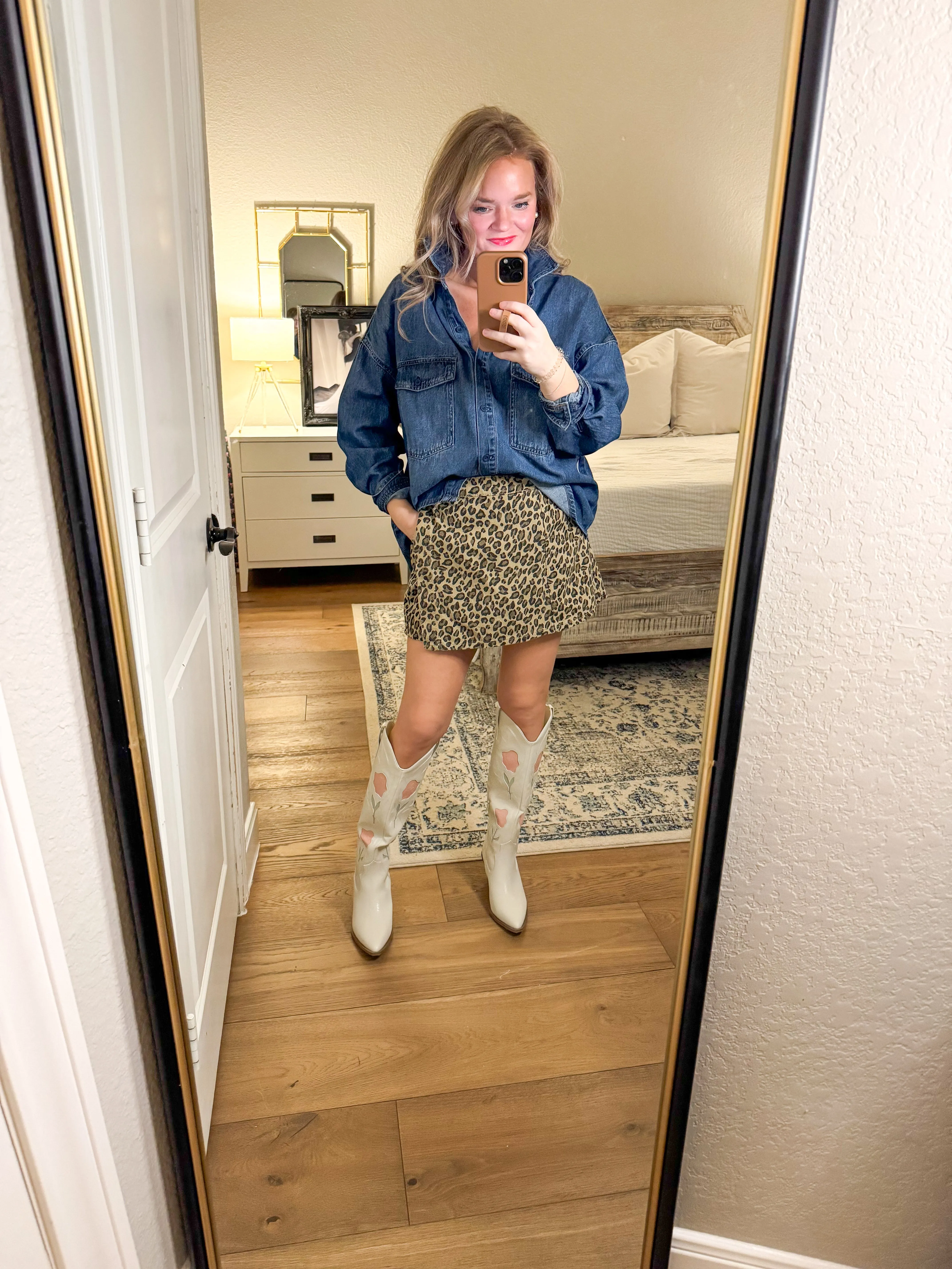 Leopard Denim Skort
