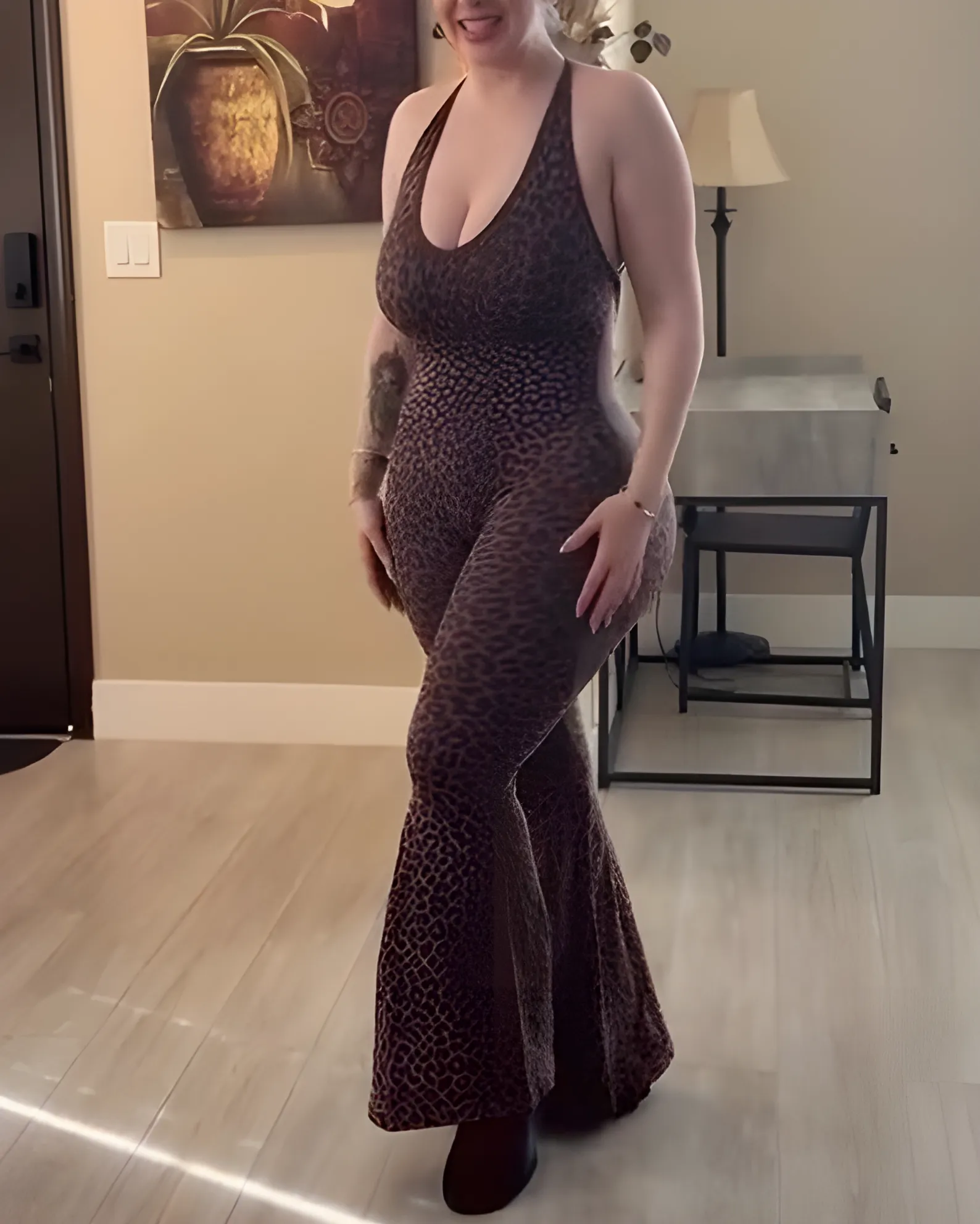 Leopard Print Sleeveless Flared Jumpsuit