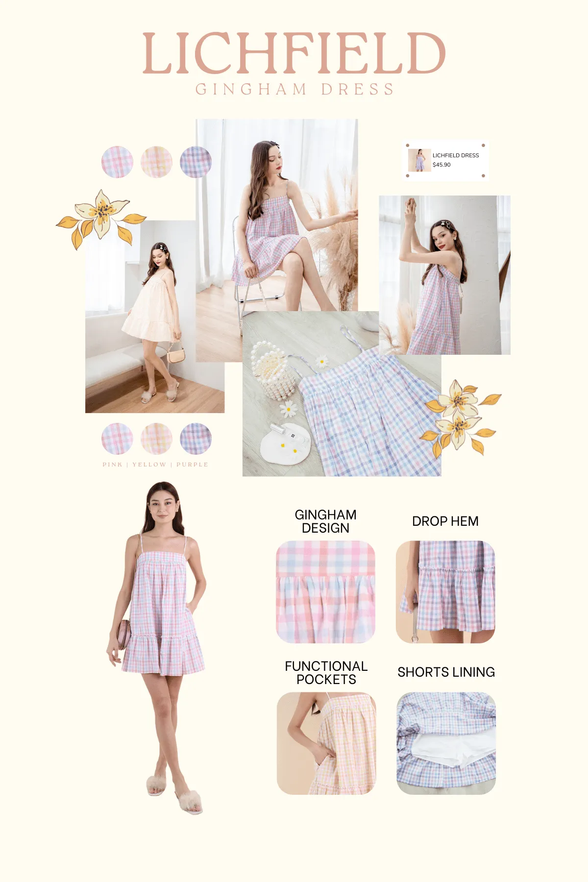 LICHFIELD GINGHAM ROMPER DRESS IN PINK