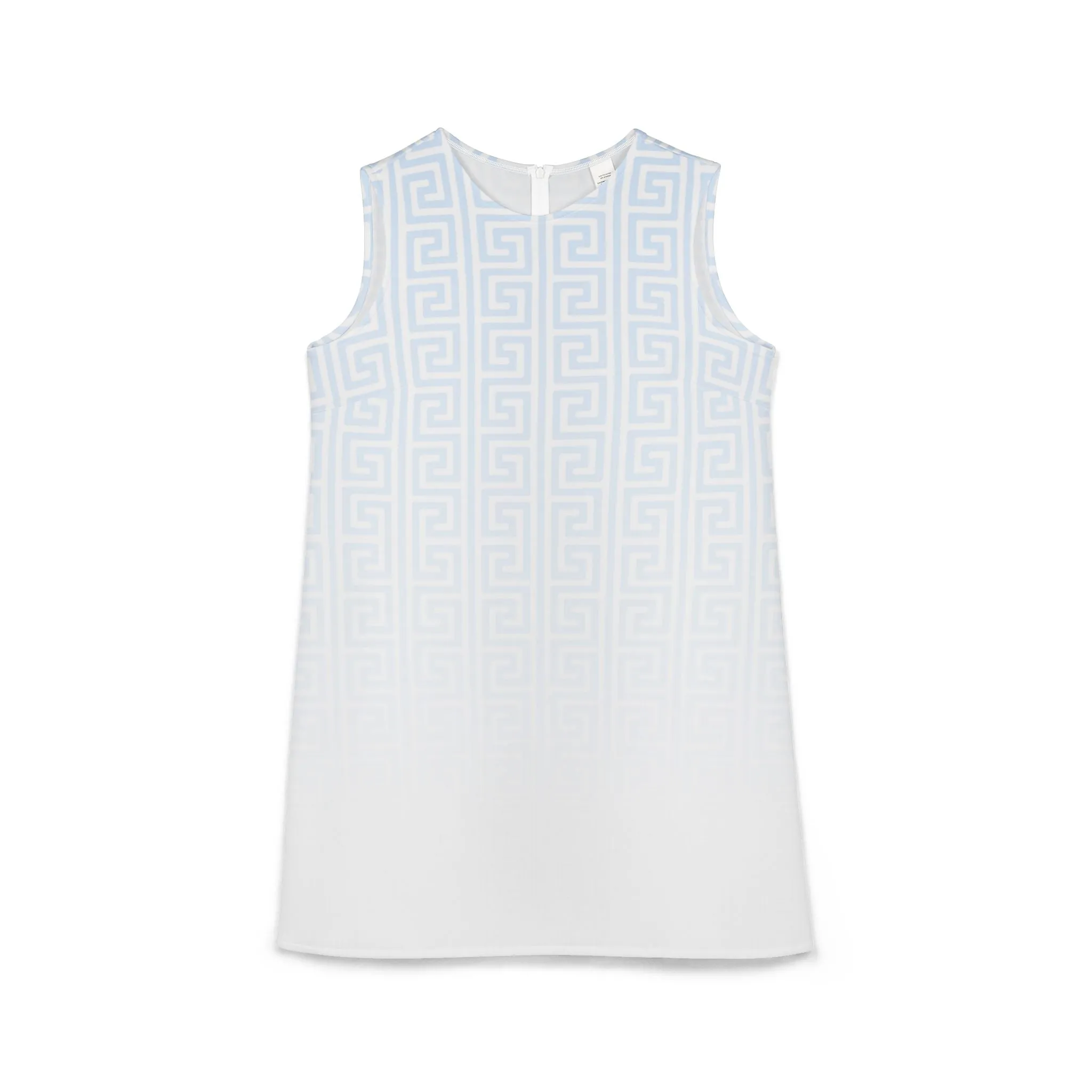 Light Blue White Greek Key Black A-line Sleeveless Dress