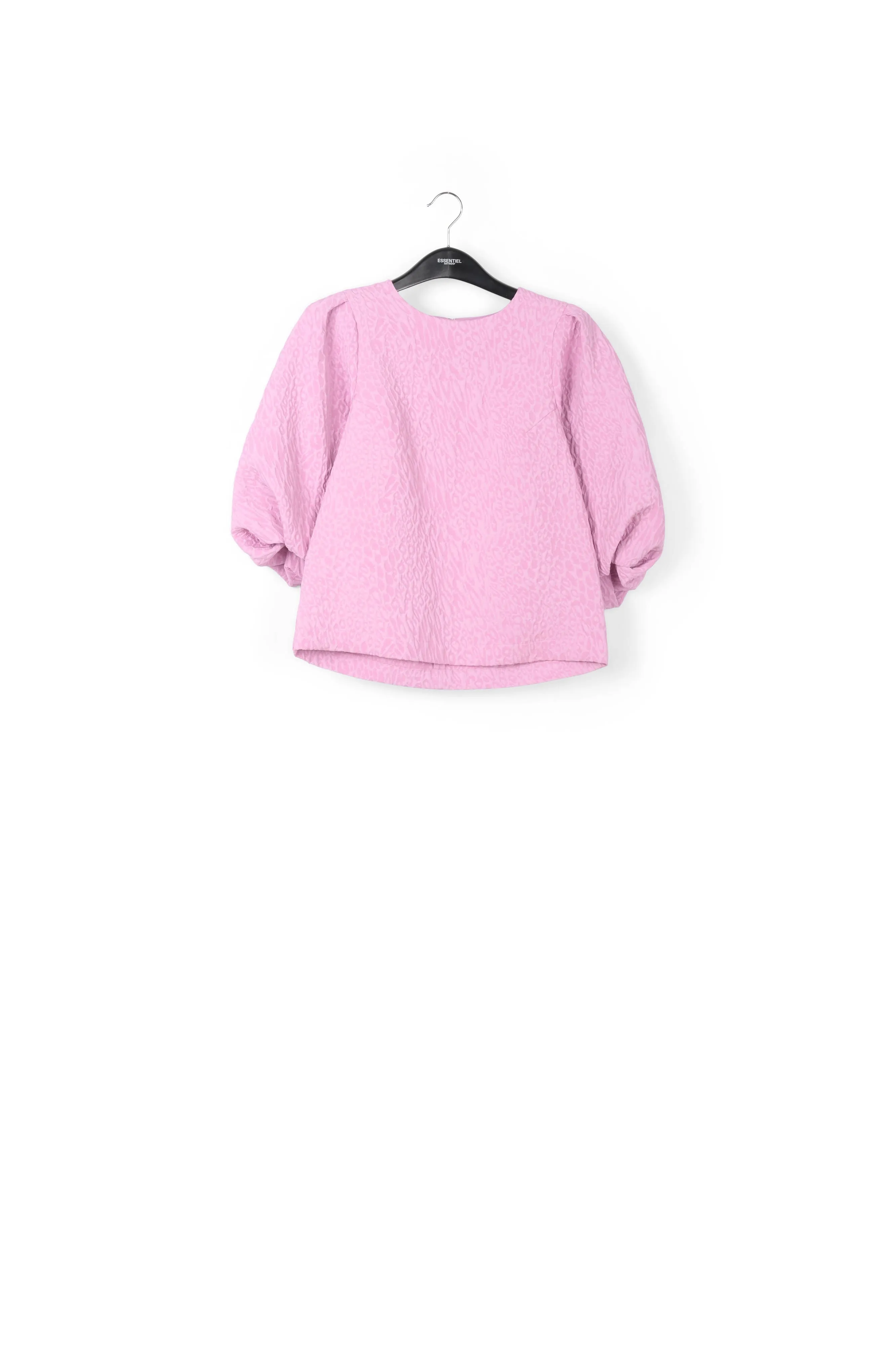 Light pink jacquard top with puffed sleeves