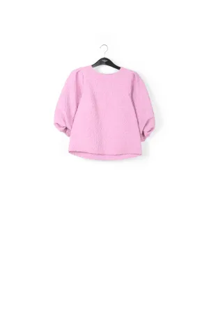 Light pink jacquard top with puffed sleeves
