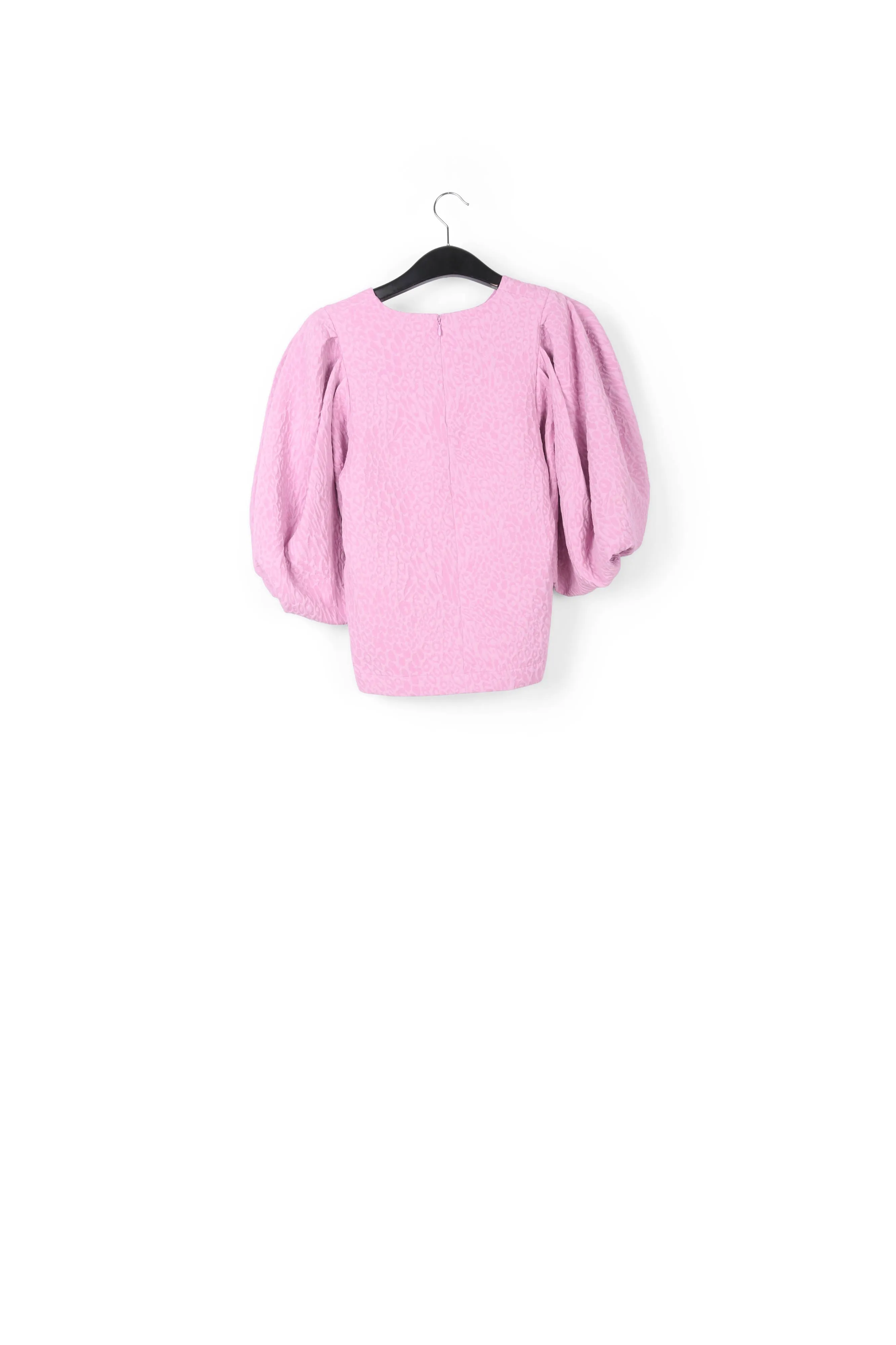 Light pink jacquard top with puffed sleeves