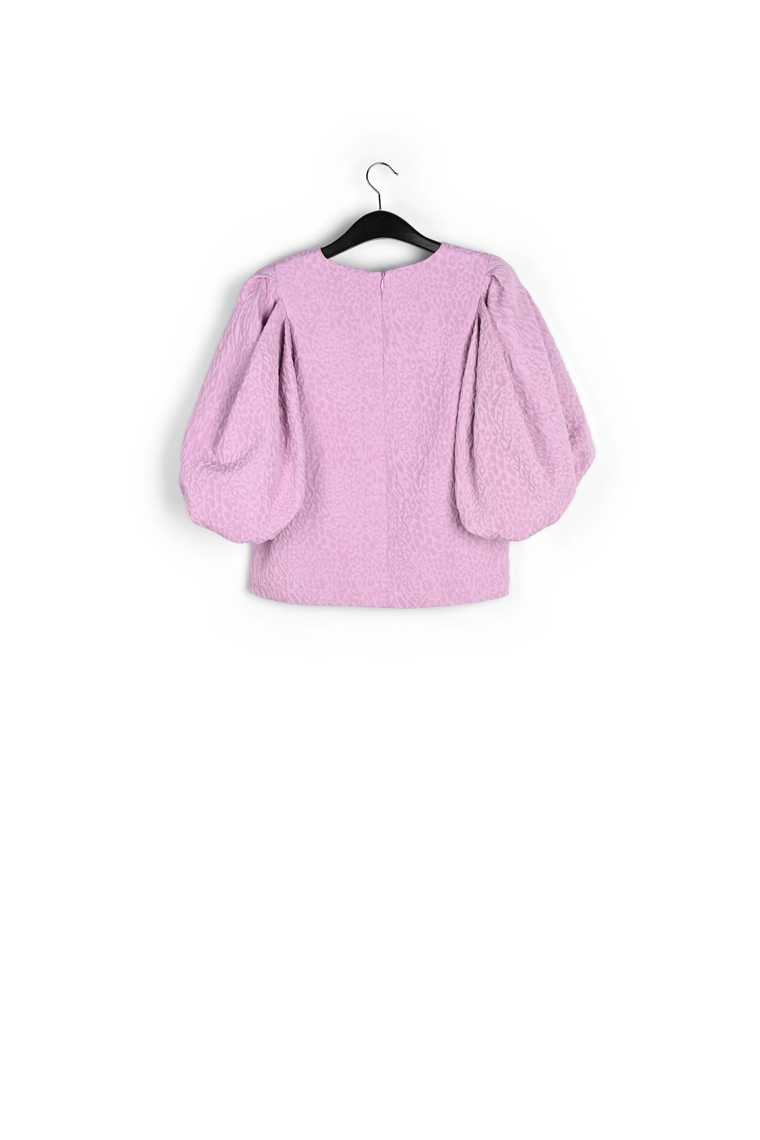 Light pink jacquard top with puffed sleeves