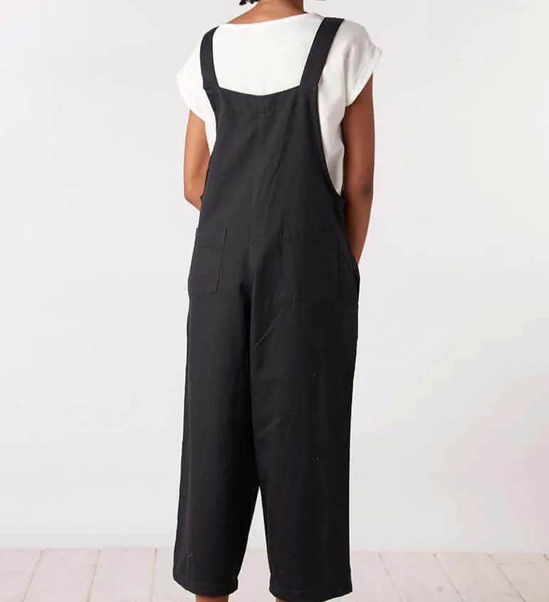 Literary cotton and linen strap casual jumpsuit