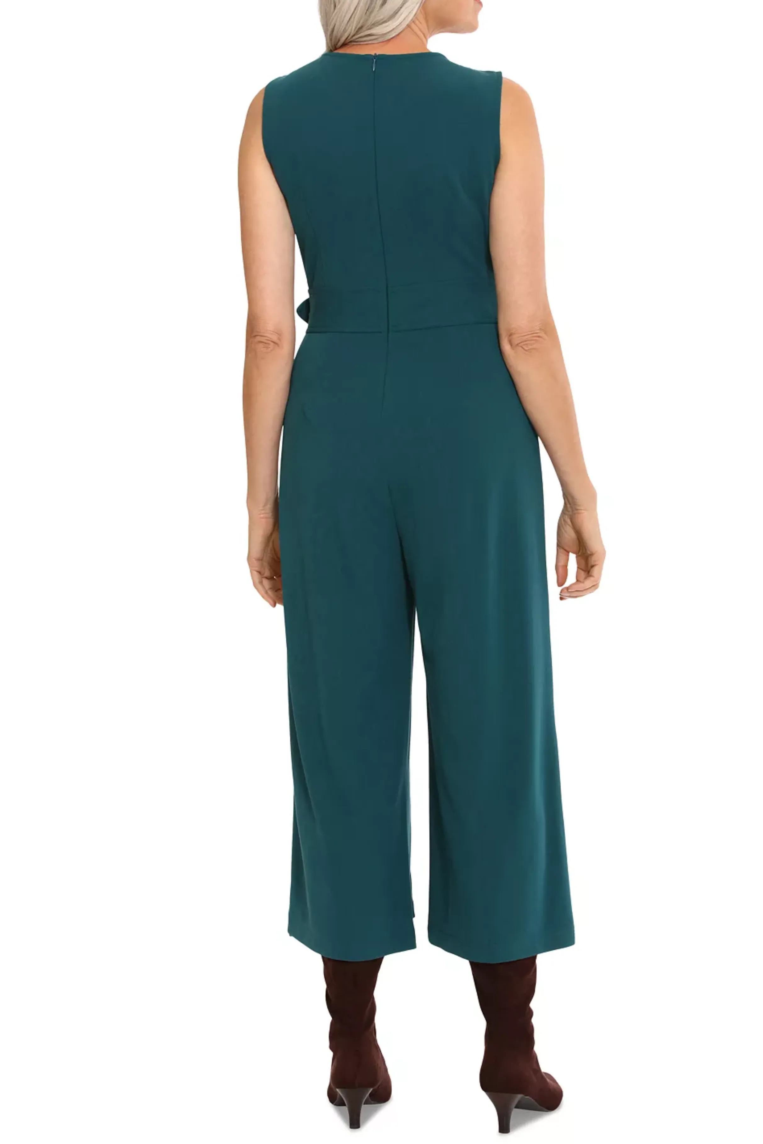 London Times Belted Overlay Wide Leg Jumpsuit