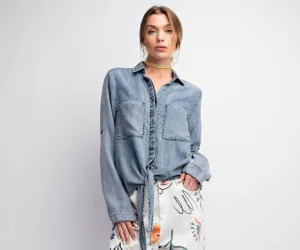 Long Sleeve Denim Crop Silhouette Top