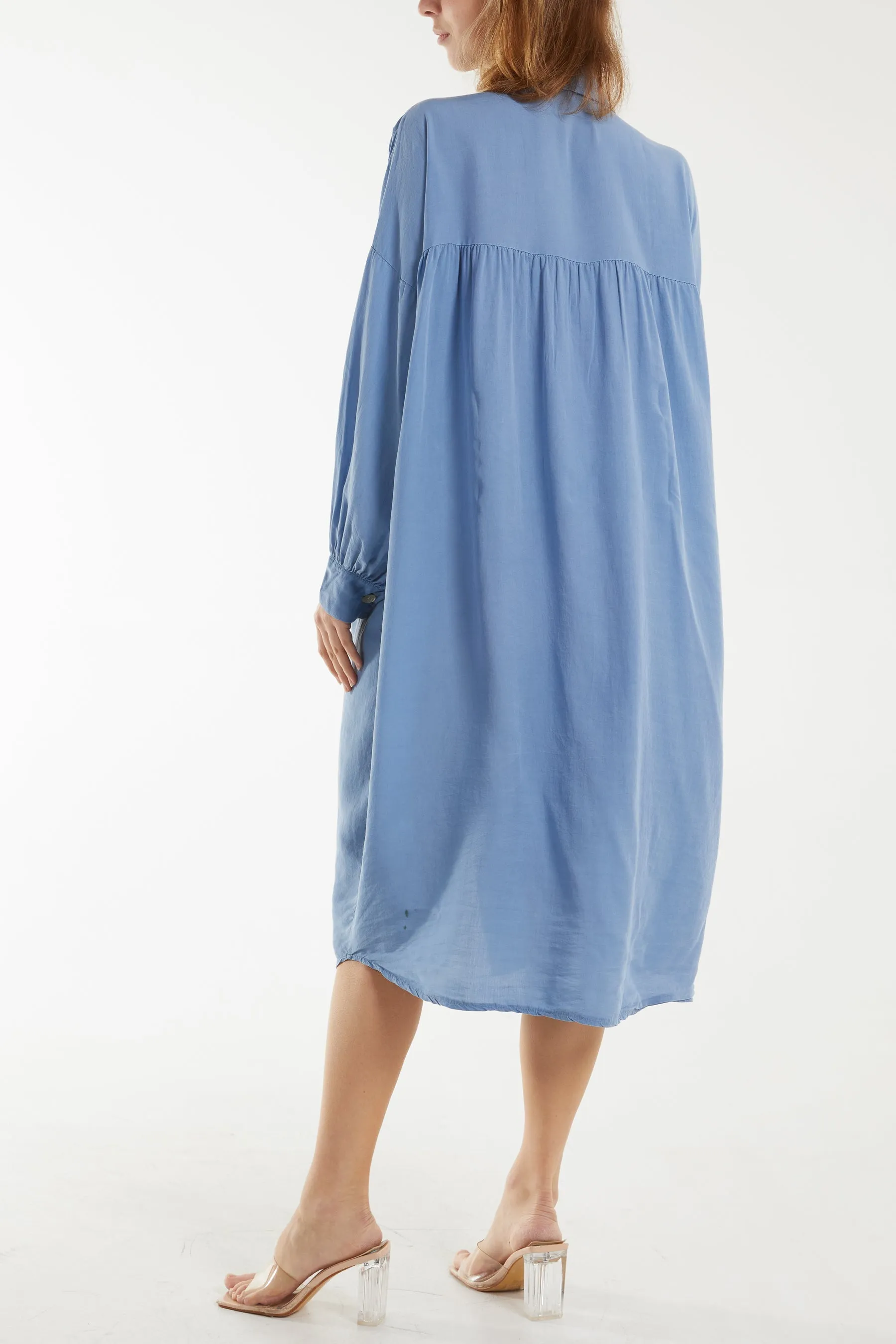 Long Sleeve Pockets Shirt Dress