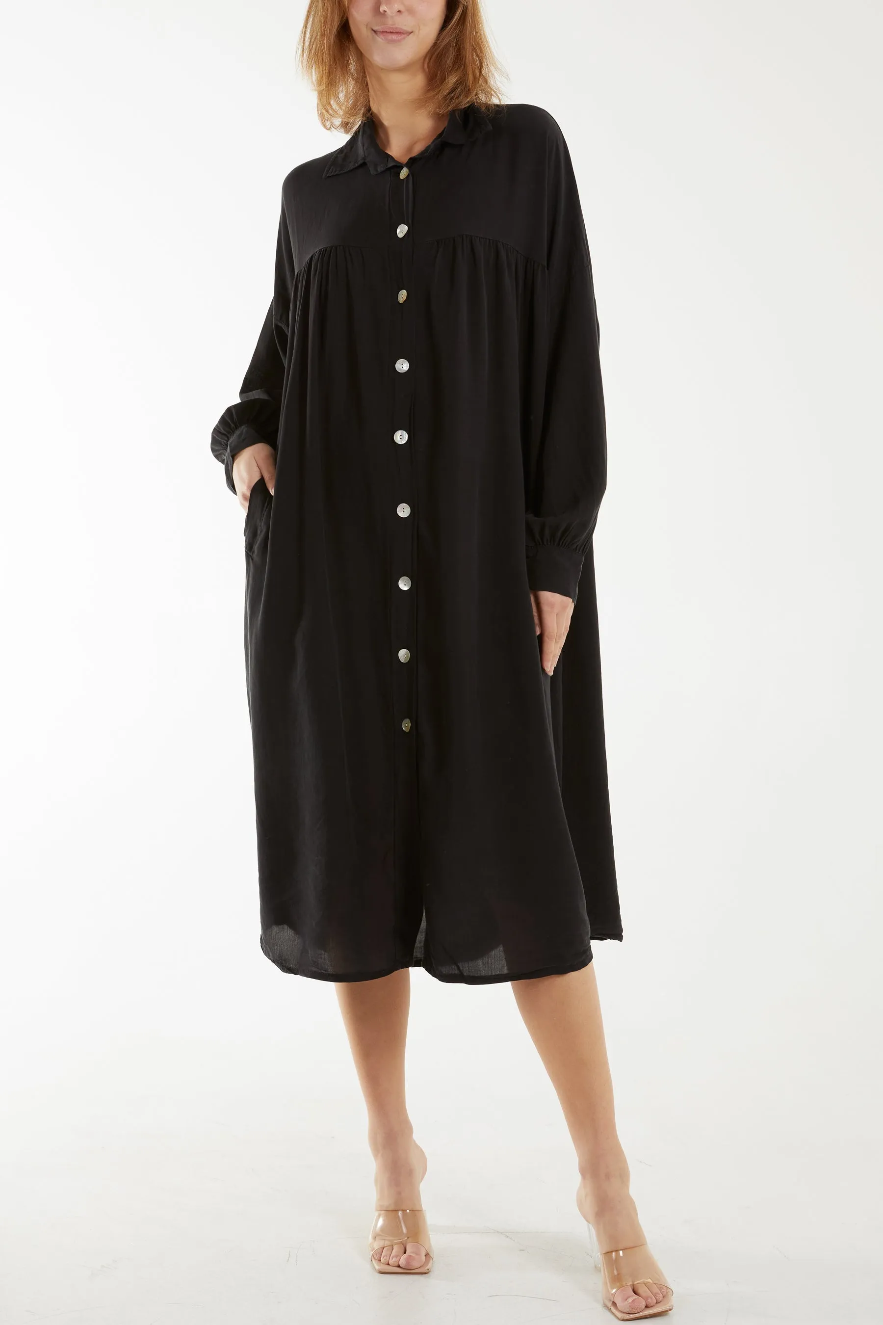 Long Sleeve Pockets Shirt Dress