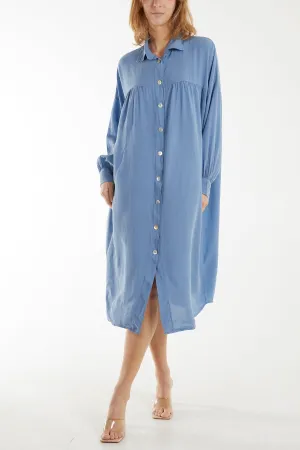 Long Sleeve Pockets Shirt Dress