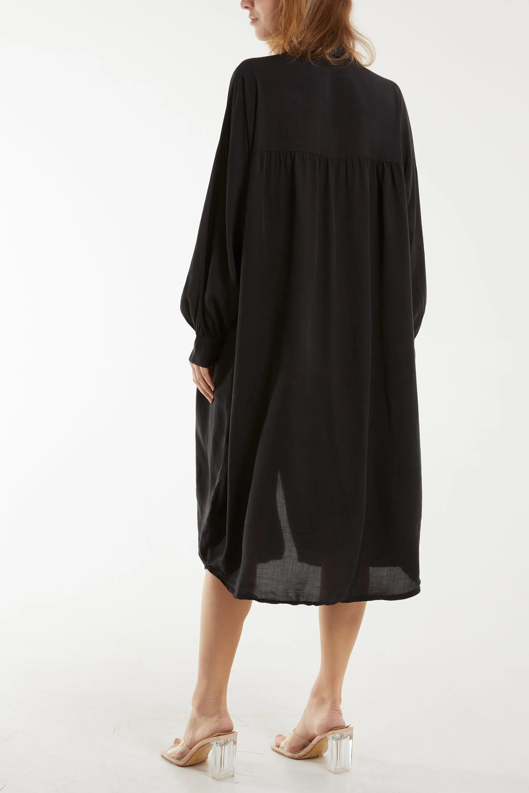 Long Sleeve Pockets Shirt Dress