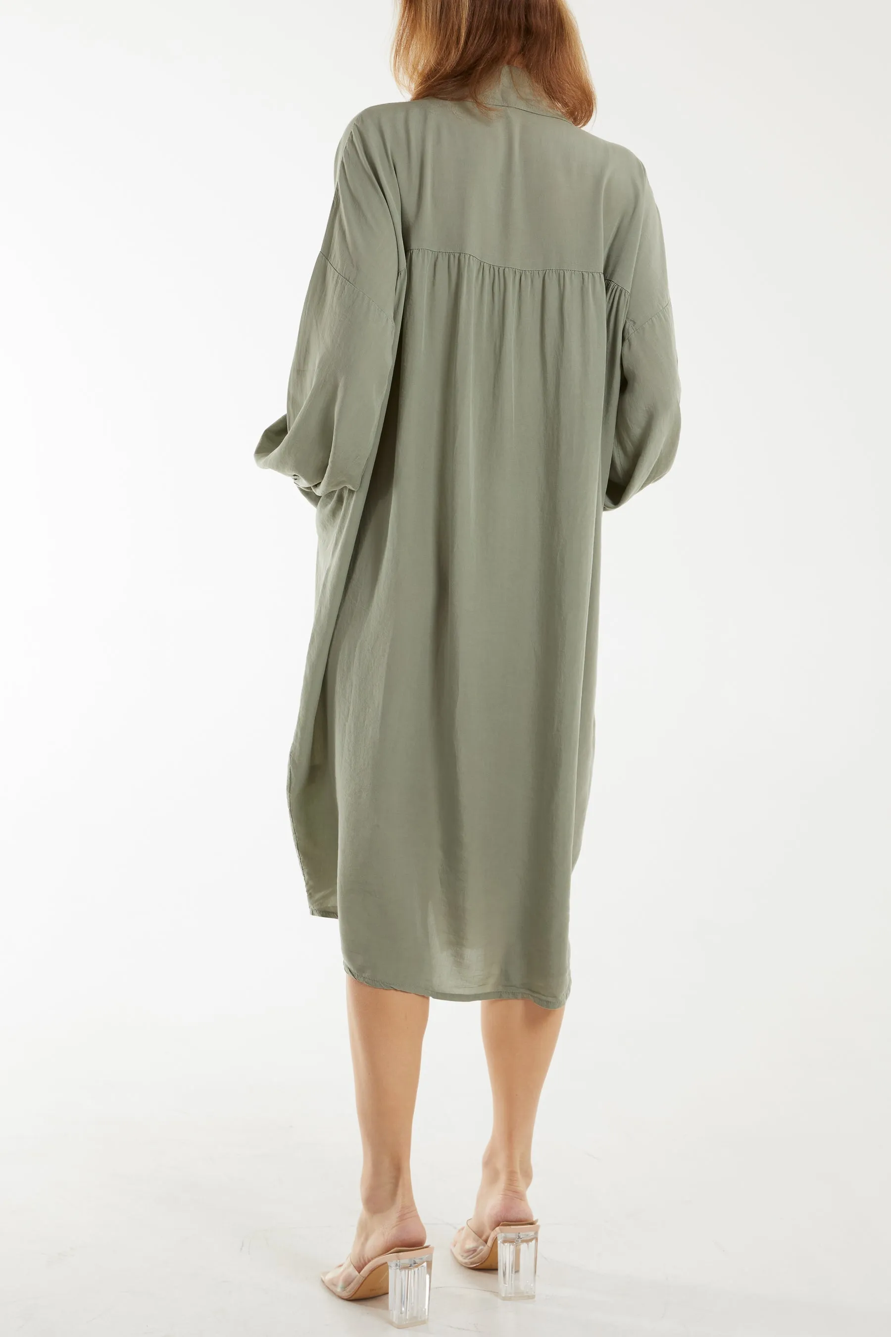 Long Sleeve Pockets Shirt Dress
