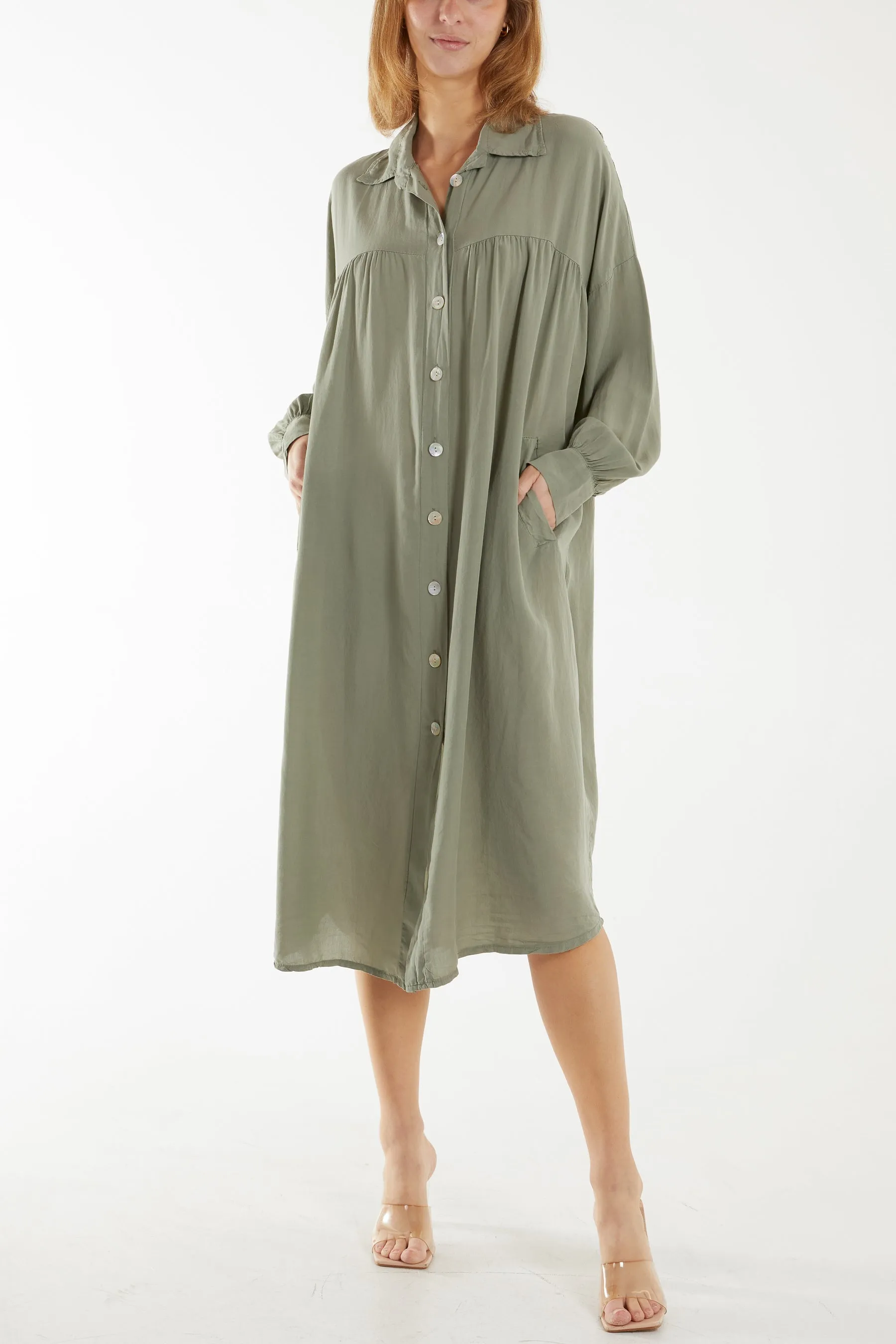 Long Sleeve Pockets Shirt Dress