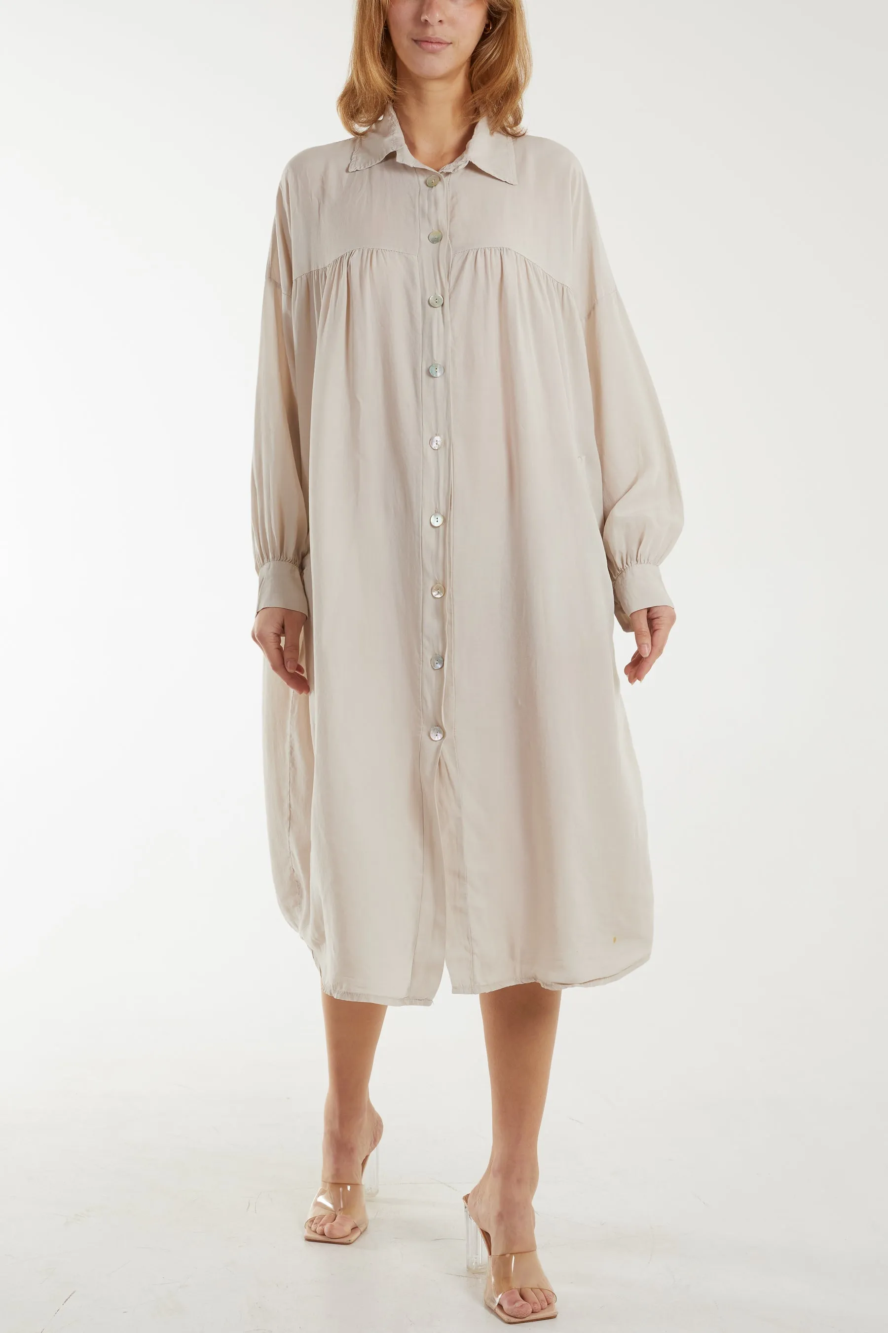 Long Sleeve Pockets Shirt Dress