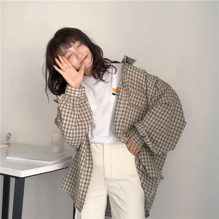 Loose Long Sleeve Casual Plaid Blouse Shirt