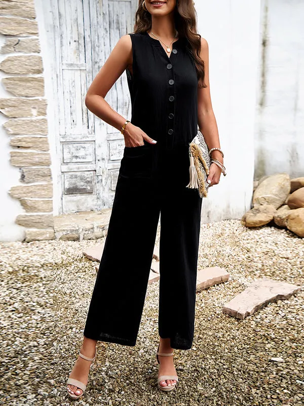 Loose Sleeveless Split-Joint V-Neck Jumpsuits