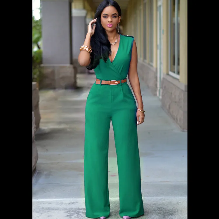 Loose Slim Sleeveless Jumpsuit with Belt AY1150