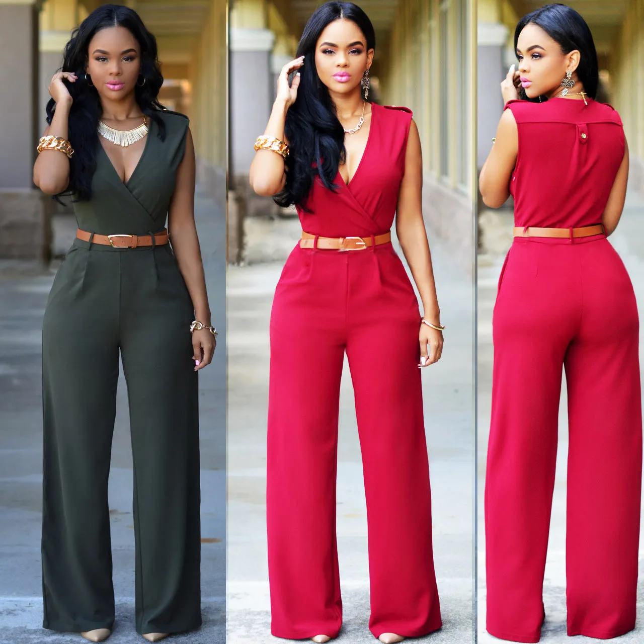 Loose Slim Sleeveless Jumpsuit with Belt AY1150