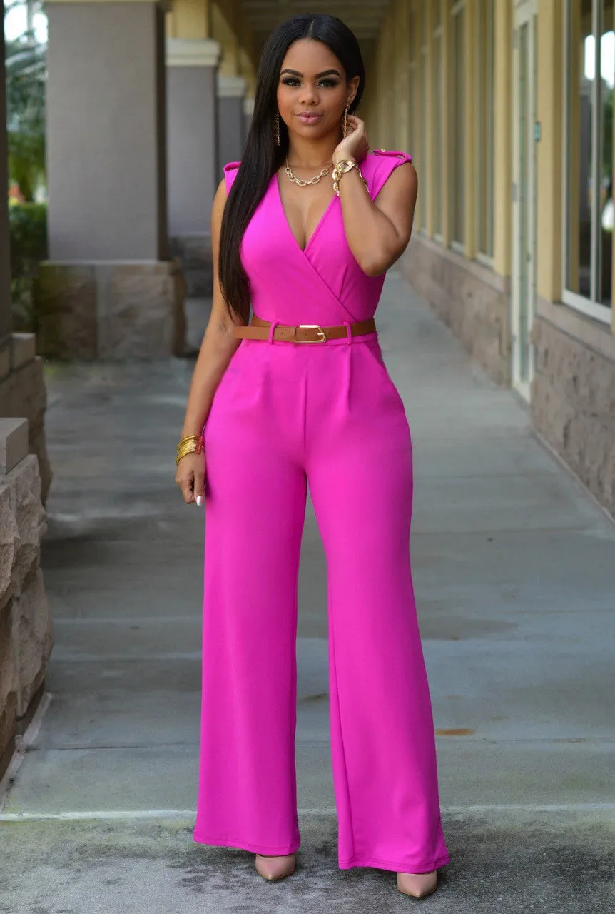 Loose Slim Sleeveless Jumpsuit with Belt AY1150