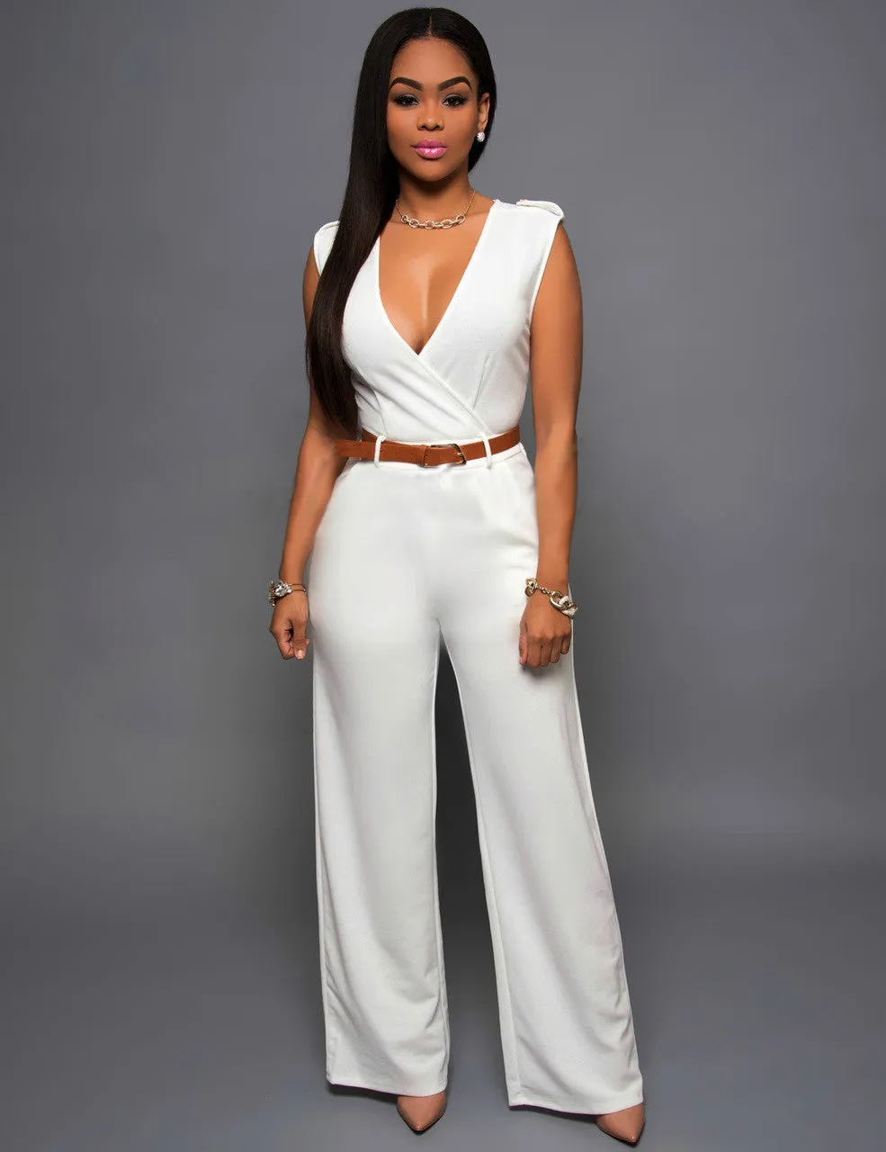 Loose Slim Sleeveless Jumpsuit with Belt AY1150