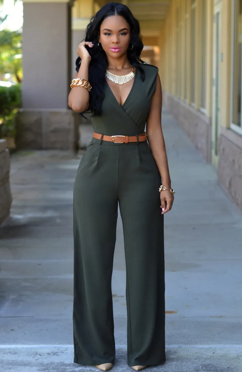Loose Slim Sleeveless Jumpsuit with Belt AY1150