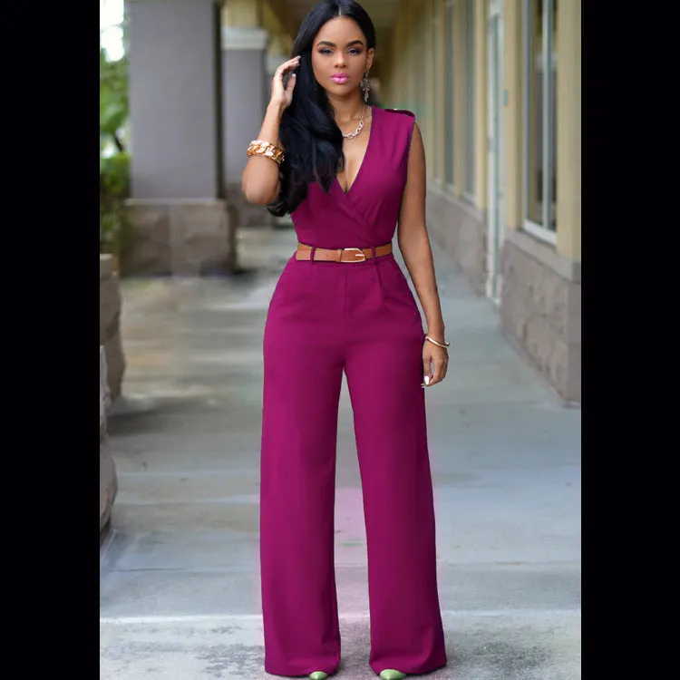 Loose Slim Sleeveless Jumpsuit with Belt AY1150