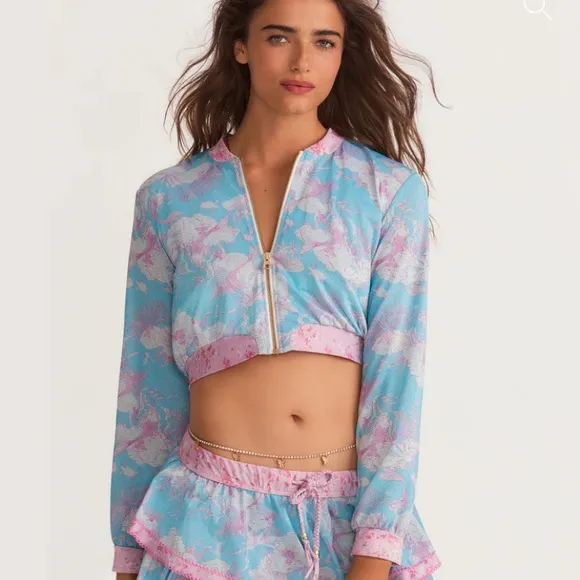 Love Shack Fancy Hurley jacket under the sea cropped bomber